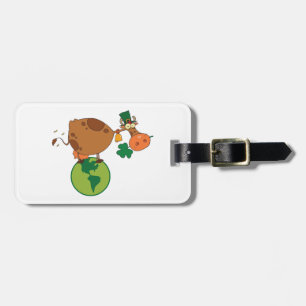 Irish Leprechaun Cow Standing on Planet Earth Luggage Tag