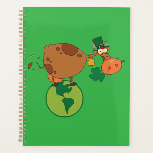 Irish Leprechaun Cow Standing on Planet Earth Planner (Front)