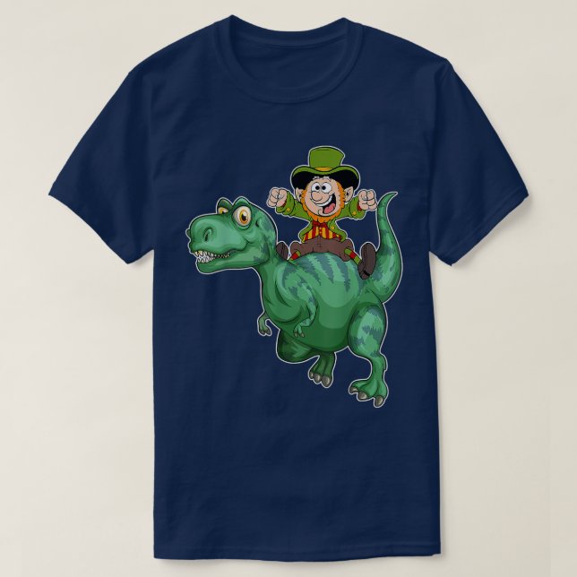 Irish Leprechaun Dinosaur T Rex Shamrock St Patric T-Shirt (Design Front)