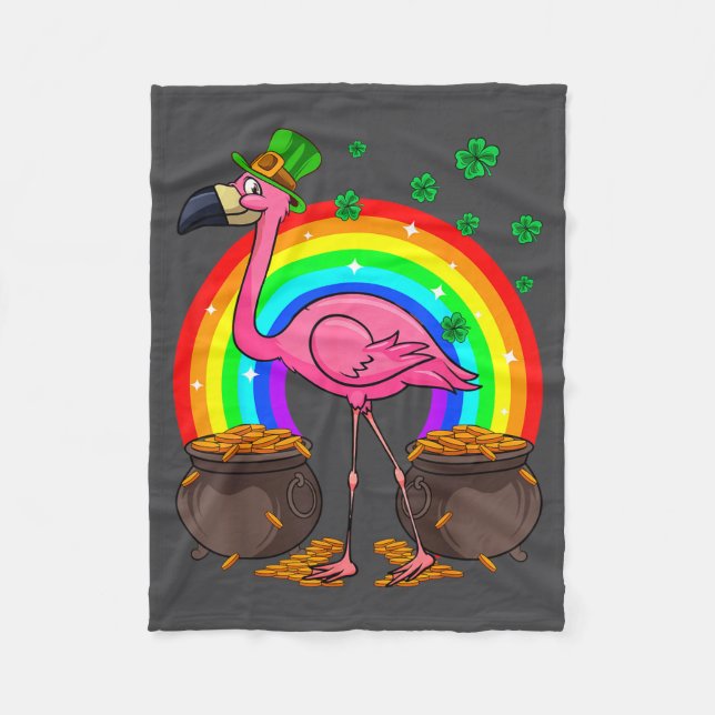 Irish Leprechaun Flamingo Funny St. Patrick's Day  Fleece Blanket (Front)