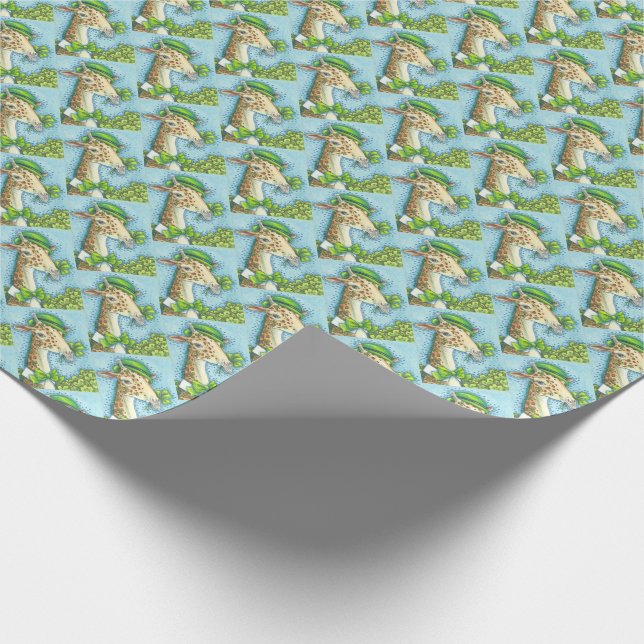 IRISH LEPRECHAUN GIRAFFE HOLIDAY WRAPPING PAPER (Corner)