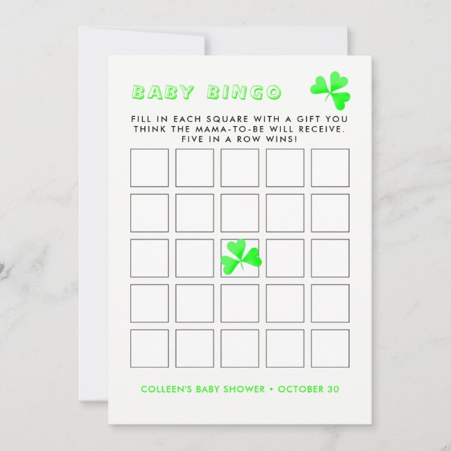 Irish Leprechaun Lucky Shamrock  Baby Bingo Invitation (Front)