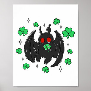 Irish Leprechaun Mothman Shamrock Kawaii St Patric Poster