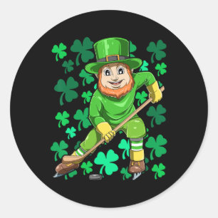 Irish Leprechaun Playing Ice Hockey St. Patrick#39 Classic Round Sticker