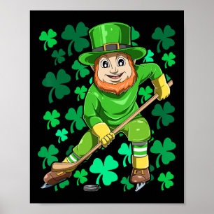 Irish Leprechaun Playing Ice Hockey St. Patrick#39 Poster