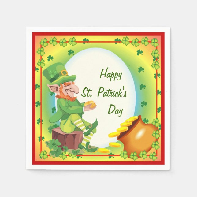 Irish Leprechaun Pot of Gold Napkins (Front)