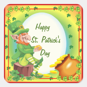 Irish Leprechaun Pot of Gold Square Sticker