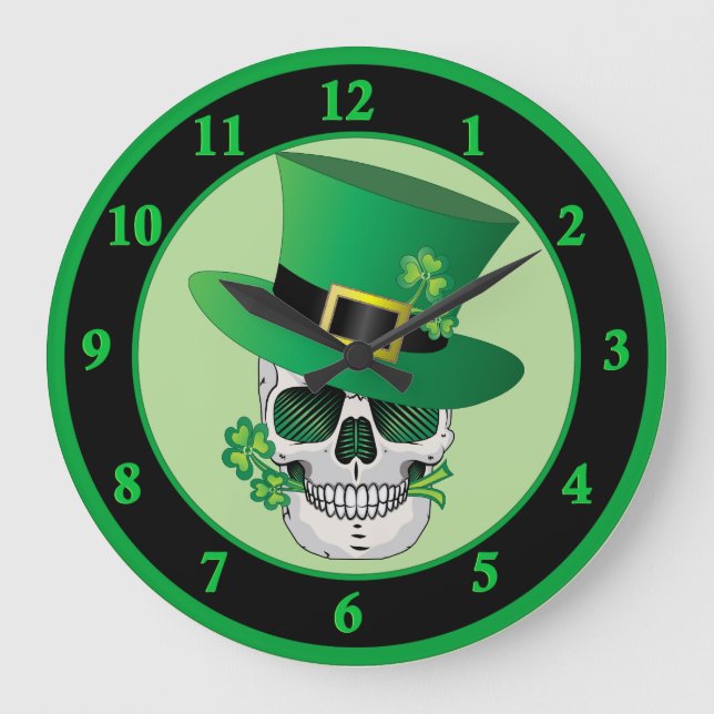 Irish Leprechaun Skull Large Clock (Front)