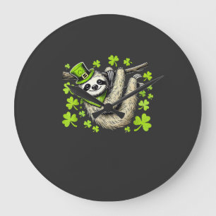 Irish Leprechaun Sloth Shamrock St Patricks Day An Large Clock