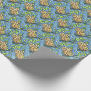 IRISH LEPRECHAUN SQUIRREL HOLIDAY WRAPPING PAPER