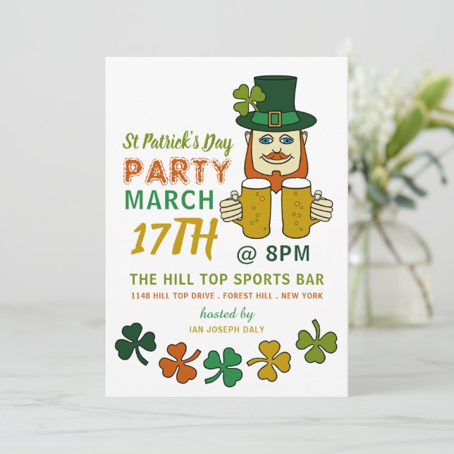 Irish Leprechaun, St Patrick's Day Party Invitation (Standing Front)