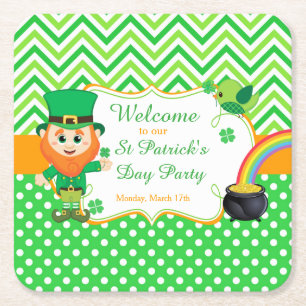 Irish Leprechaun St Patrick's Day Party Square Paper Coaster