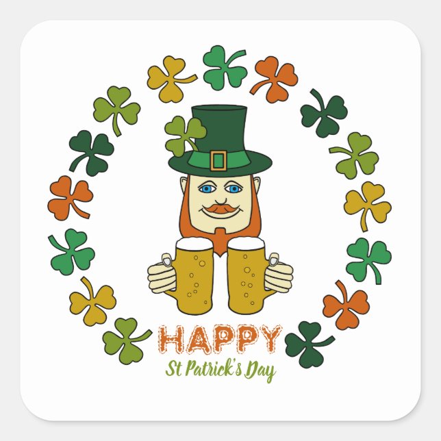 Irish Leprechaun, St Patrick's Day Square Sticker (Front)