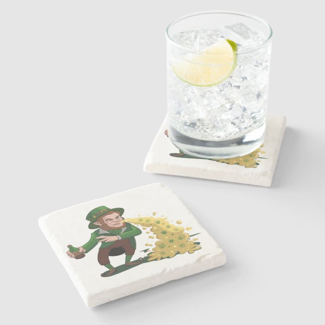 Irish Leprechaun Tossing Lucky Cookies Funny  Stone Coaster (Side)