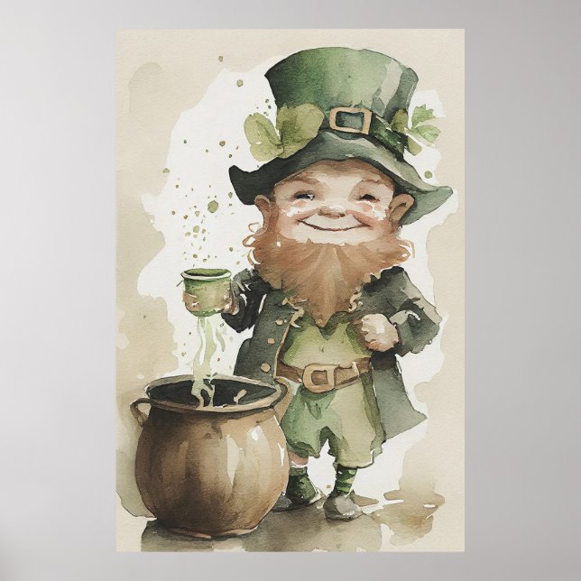 Irish Leprechaun Watercolor Painting Poster (Front)