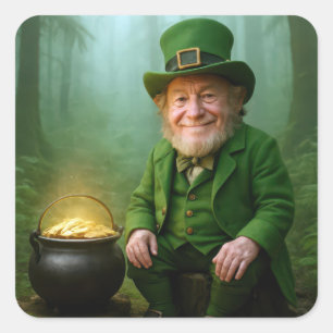 Irish Leprechaun with a Pot of Gold Square Sticker