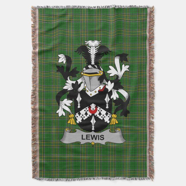  Irish Lewis Coat of Arms Family Crest Ireland Throw Blanket (Front Vertical)