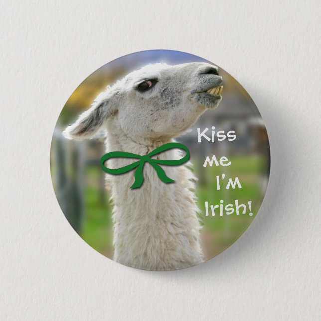 Irish Llama-Kiss Me I'm Irish St. Patrick's Button (Front)