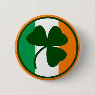 Irish logo, shamrock on flag colours 6 cm round badge