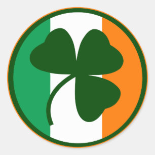 Irish logo, shamrock on flag colours classic round sticker