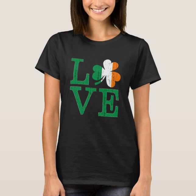 Irish Love Distressed Tricolor Shamrock St Paddy's T-Shirt (Front)