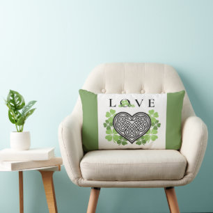 Irish LOVE Shamrock & Celtic Knot Heart Lumbar Cushion