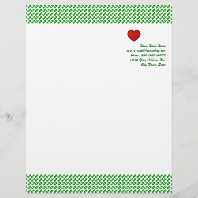 Irish Love Shamrock with red heart Letterhead (Front)