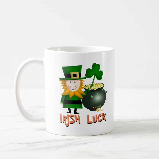 IRISH LUCK, ST PATRICKS LEPRECHAUM COFFEE MUG (Left)
