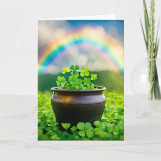 Irish Lucky Clovers In A Pot Card (Front)