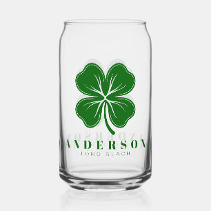 Irish Lucky Four Green Leaf Clover with Name Pint Can Glass