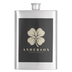Irish Lucky Four Leaf Clover Name Black Classic Hip Flask