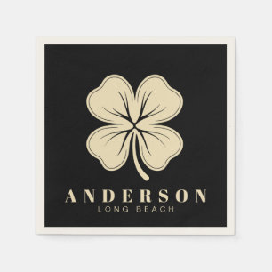 Irish Lucky Four Leaf Clover Name Black Cocktail Napkin
