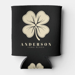 Irish Lucky Four Leaf Clover with Name Black Can Cooler