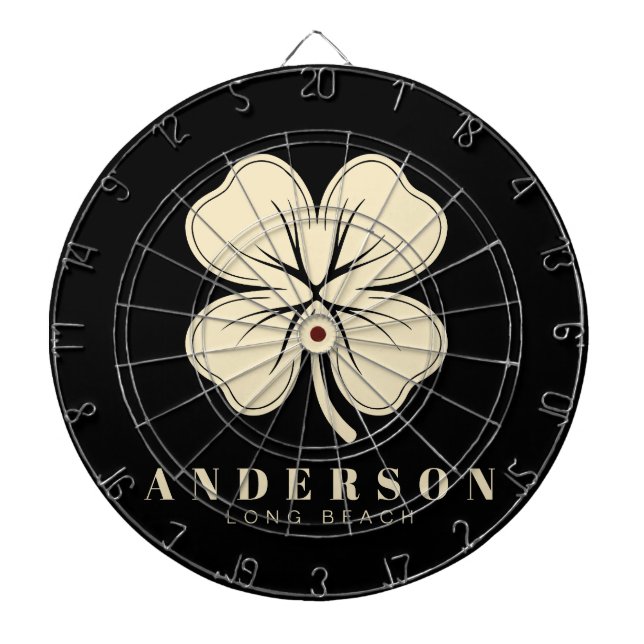 Irish Lucky Four Leaf Clover with Name Black Dartboard (Front)