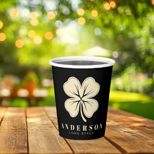 Irish Lucky Four Leaf Clover with Name Black Paper Cups