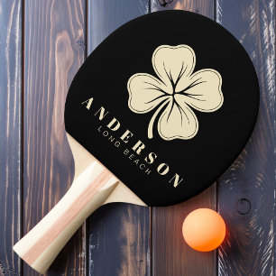 Irish Lucky Four Leaf Clover with Name Black Ping Pong Paddle