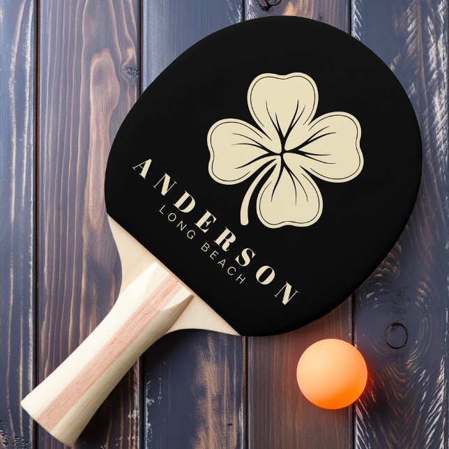 Irish Lucky Four Leaf Clover with Name Black Ping Pong Paddle (Creator Uploaded)