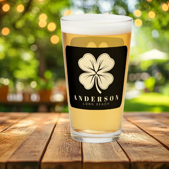 Irish Lucky Four Leaf Clover with Name Black Pint Glass (Creator Uploaded)