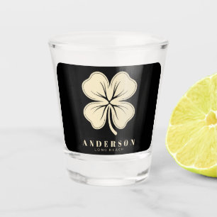 Irish Lucky Four Leaf Clover with Name Black Shot Glass