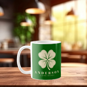 Irish Lucky Four Leaf Clover with Name Green Coffee Mug