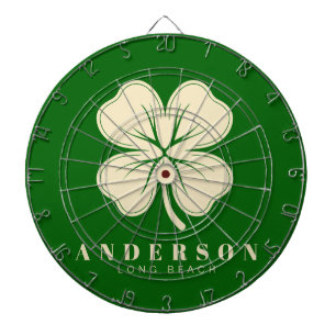 Irish Lucky Four Leaf Clover with Name Green Dartboard