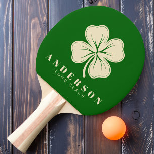Irish Lucky Four Leaf Clover with Name Green Ping Pong Paddle