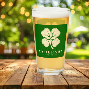 Irish Lucky Four Leaf Clover with Name Green Pint Glass