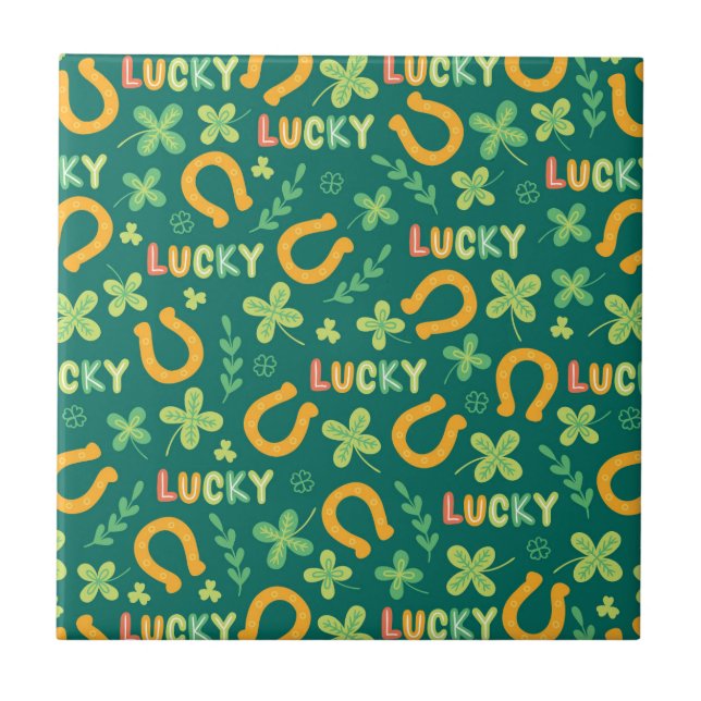 Irish LUCKY green pattern Ceramic Tile (Front)