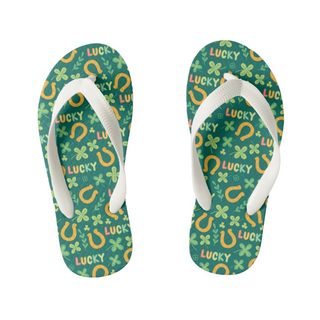Irish LUCKY green pattern Kid's Thongs (Footbed)