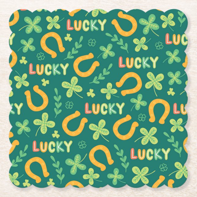Irish LUCKY green pattern Paper Coaster (Front)