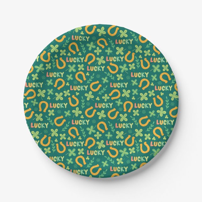 Irish LUCKY green pattern Paper Plate (Front)