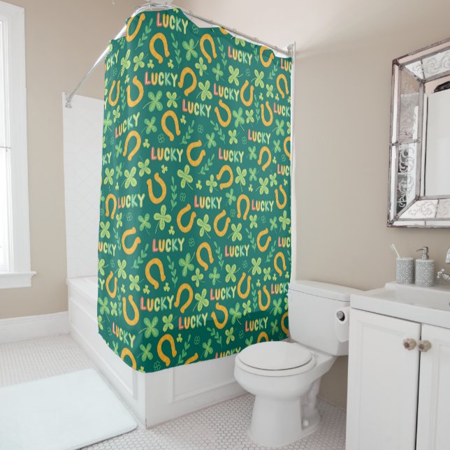 Irish LUCKY green pattern Shower Curtain (In Situ)