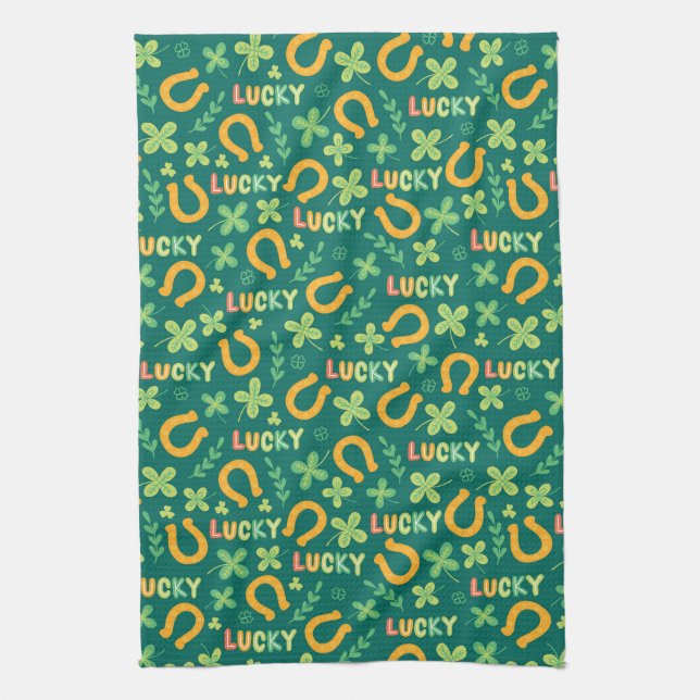 Irish LUCKY green pattern Tea Towel (Vertical)