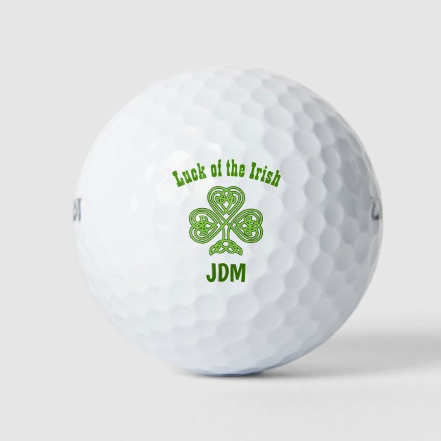 Irish Lucky Luck Celtic Shamrock Clover Monogram Golf Balls (Front)